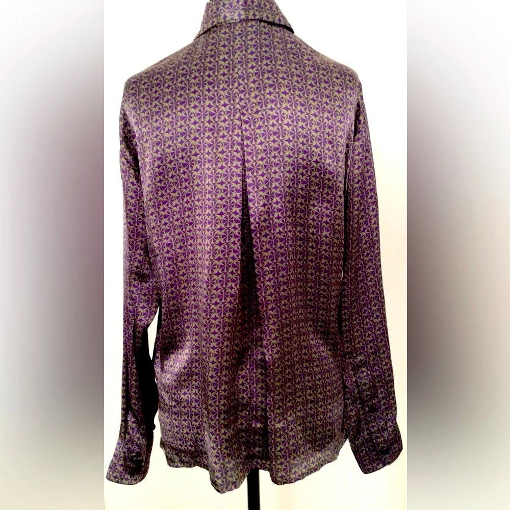 CABI Classic green and purple geometric print silk Blouse - Small - Picture 2 of 6